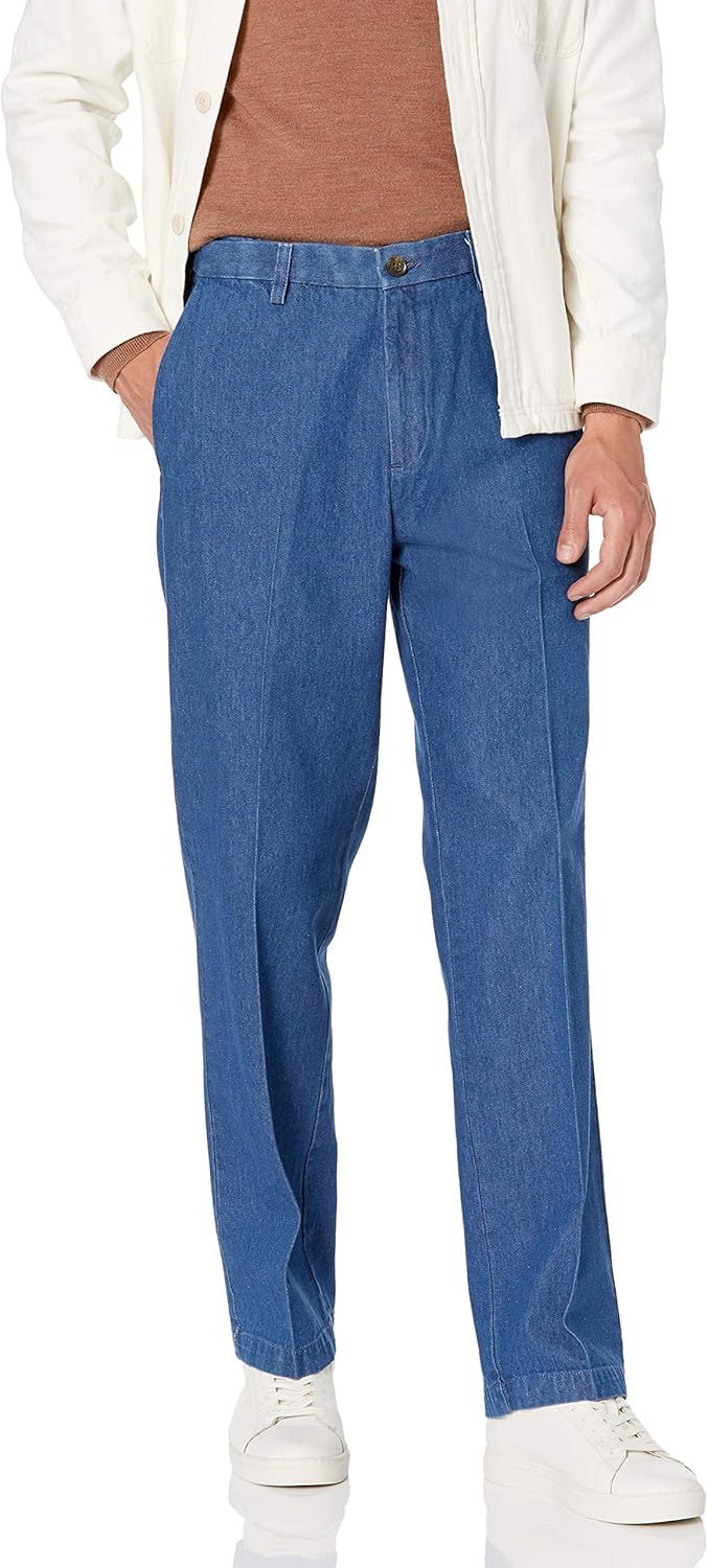 Haggar Men's WorktoWeekend Hidden ExpandableWaist PlainFront Denim