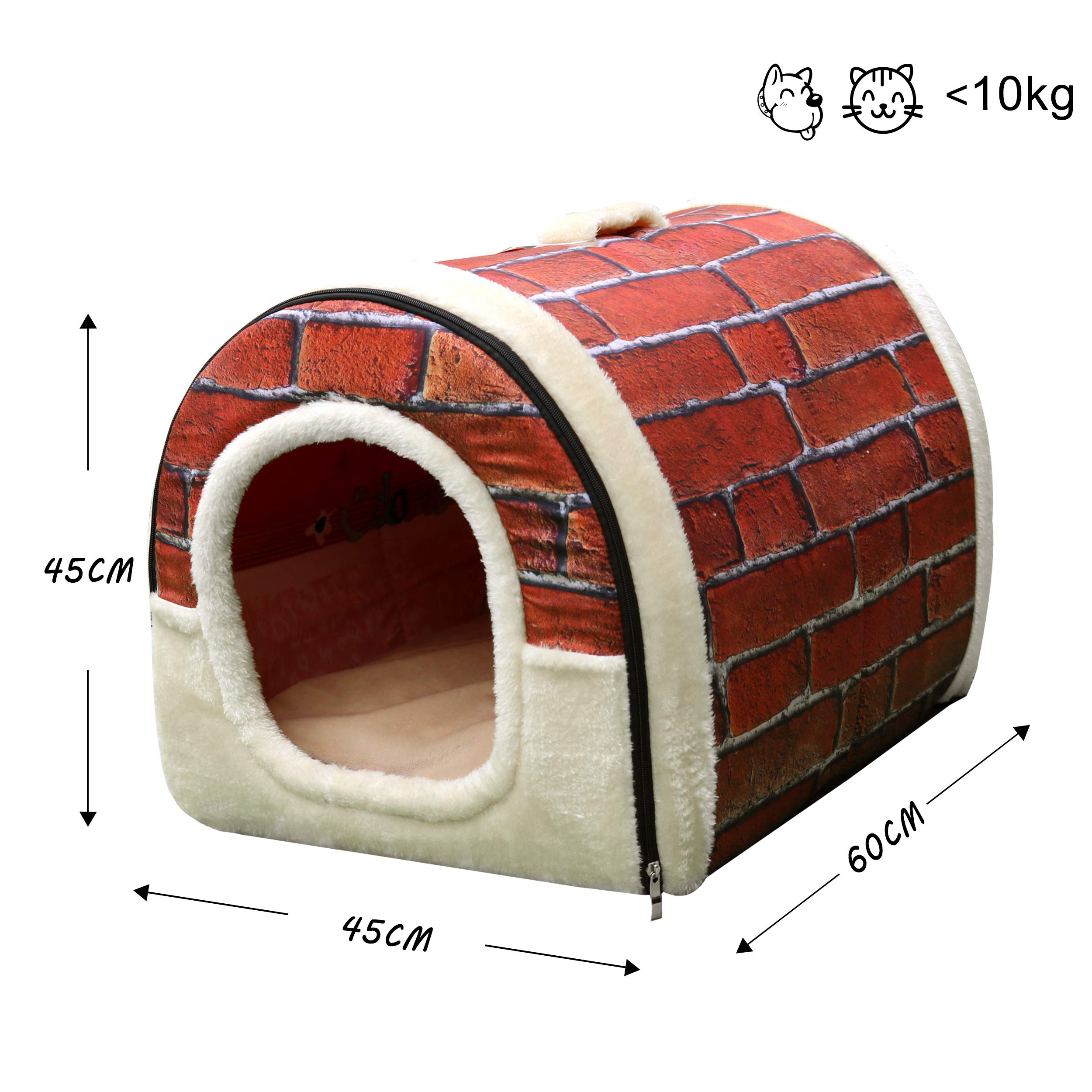 HomeofBoutique Niche/Maison Chien Chat Intérieur 2 en 1 Grand ou Petit, Lavable Pliable Portable Lit pour Moyen/Petit Chiens et Chats (L:60cmx45cmx45cm, Rouge)