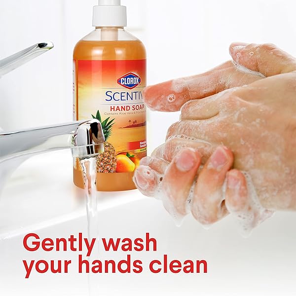 CLOROX SCENTIVA LIQUID HAND SOAP 14 OZ LIQUID HAND WASH WITH ALOE VERA & PROVITAMIN B5 BLEACHFREE SCENTED HAND SOAP FOR KITCHEN OR BATHROOM, HAWAIIAN SUNSHINE SCENT (PACK OF 1)