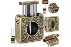 SEMKONT Cigar Cutter,Portable Multifunction V Cut Cigar Cutter, 4 in 1 Stainless Steel Guillotine with Cigar Punch,Cigar Holder and Twin Nubber,Suitable for Max 60 Ring Gauge Cigars (Yellow)