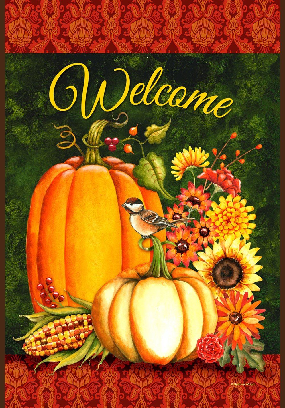 Toland Home Garden Welcome Gourds 28 x 40 Inch Decorative Fall Autumn Harvest Pumpkin Flower House Flag