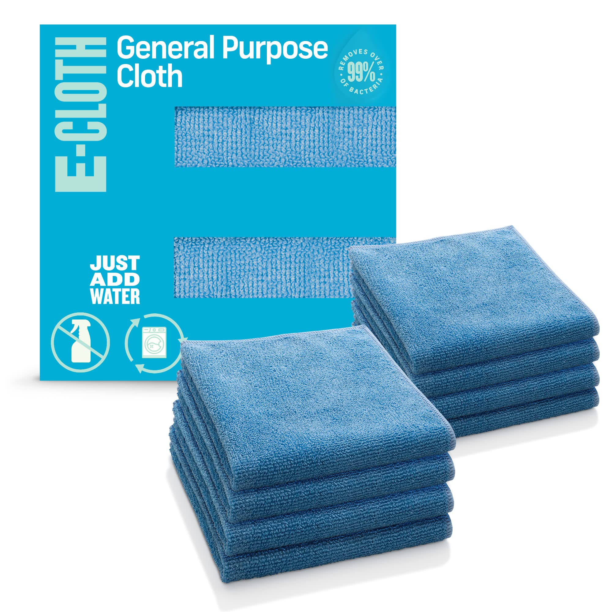 E-Cloth General Purpose Microfibre Cloth, Multipurpose Cleaning Cloth for Household Surfaces, Washable and Reusable, 100 Wash Promise, Blue, 8 Pack โ image 1
