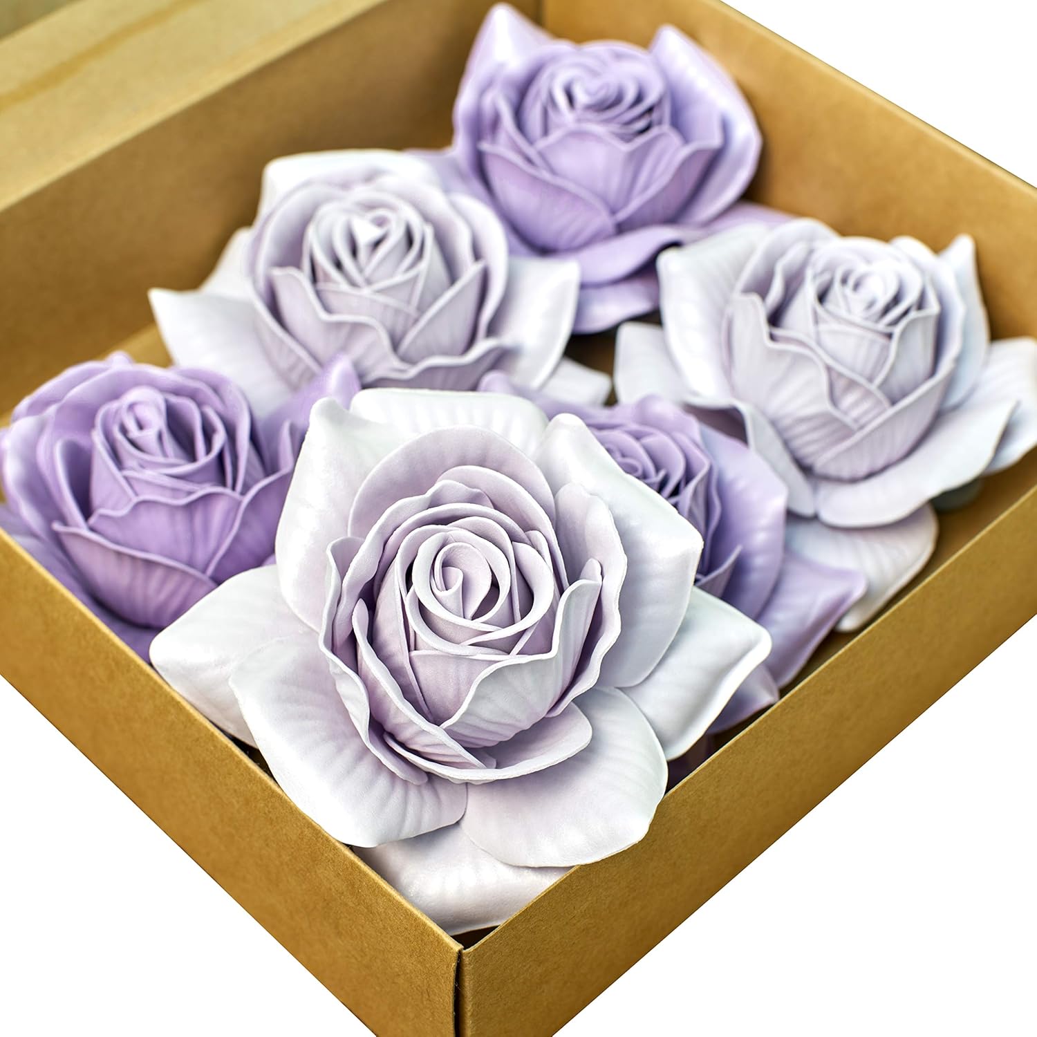 Amazon Com Kira Home 4 5 6 Pack Artificial Flowers Large Purple Roses Real Looking Fake Flowers For Diy Projects Wedding Baby Shower Home Decor Charming Gift Box Furniture Decor