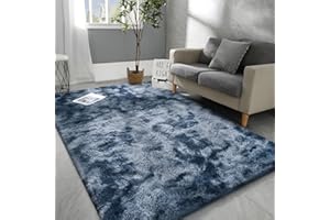 Hutha 4x6 Large Area Rugs for Living Room, Super Soft Fluffy Modern Bedroom Rug, Tie-Dyed Blue Grey Indoor Shag Fuzzy Carpets for Girls Kids Nursery Room Home Decor
