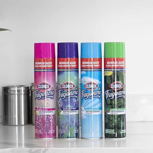 CLOROX FRAGANZIA AEROSOL AIR FRESHENER IN SPRING SCENT | LONG-LASTING AIR FRESHENER SPRAY FROM CLOROX| 20 OZ BONUS SIZE | ROOM AIR FRESHENER SPRAY AEROSOL