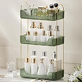 YCIA&DONE Bathroom Organizer Countertop, Makeup Storage, Skincare Cosmetic Tray Shelf, Perfume Holder Rack for Vanity Counter, Large Capacity, Easy to Install, Clean, 3 Tiers, Vintage Green