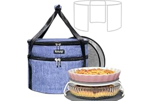 Arineng Pie Carrier, Hard-Sided Design, Insulated Bag For Casseroles, Round Insulated Cooler, Pie Tray With Lid And Handle Fo
