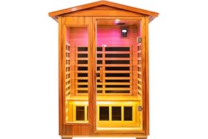 LTCCDSS Outdoor Mahogany Ultra-Low EMF Sauna 2 Person Far Infrared Sauna for Home EMF Average 0.5 mG, Withstand Outdoor Temp -10℉-149℉ Chromotherapy, Bluetooth Speaker