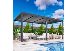 FANSAFURN Louvered Pergola 12'x20', Full Aluminum Outdoor Pergola with Adjustable Rainproof and Gutter System, Hardtop Gazebo for Patio, Deck, Garden, Yard, Dark Gray