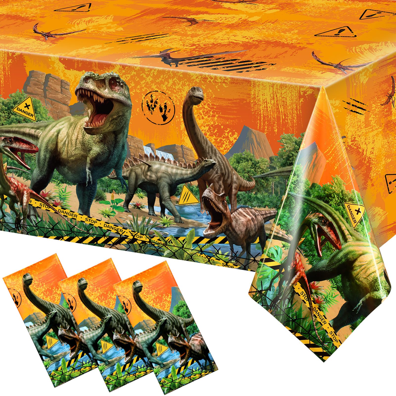 Photo 1 of Tiamon 3 Pcs Dinosaur Tablecloth Dinosaur Party Table Covers Plastic Tablecloth for Kids Adults Birthday Party Picnic Supplies 54 x 108 Inch (Yellow)