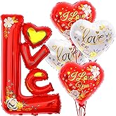Katchon, Big I Love You Balloons Set - 44 Inch, Pack of 5 | Valentines Balloons, White and Red Heart Balloons | Happy Valentines Day Balloons for Valentines Day Decorations | Valentines Decorations