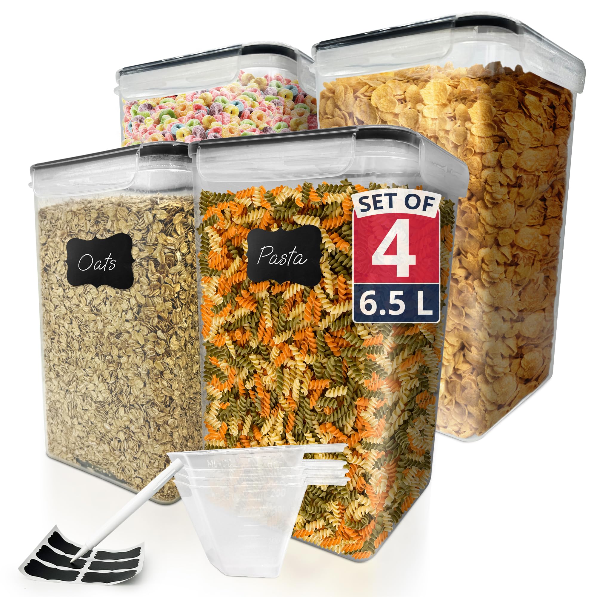 Photo 1 of Reli. 6.5L Airtight Food Storage Containers with Lids (4 Sets) | Kitchen Organizers and Storage Containers, Pantry Organizers | BPA Free Plastic XL Set w/ 4 Measuring Cups, 12 Labels, Pen