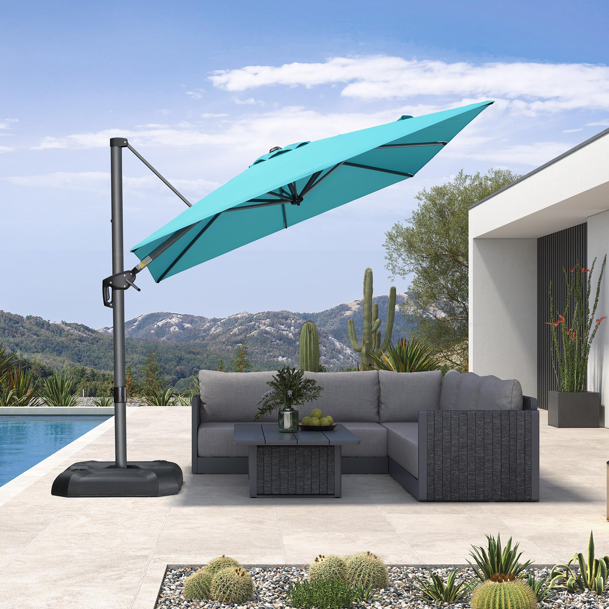PURPLE LEAF 8 Feet Patio Umbrella Outdoor Cantilever Square Umbrella Aluminum Offset Umbrella with 360-degree Rotation for Garden Deck Pool Patio, Turquoise Blue Image PURPLE LEAF 8 Feet Patio Umbrella Outdoor Cantilever Square Umbrella Aluminum Offset Umbrella with 360-degree Rotation for Garden Deck Pool Patio, Turquoise Blue Image