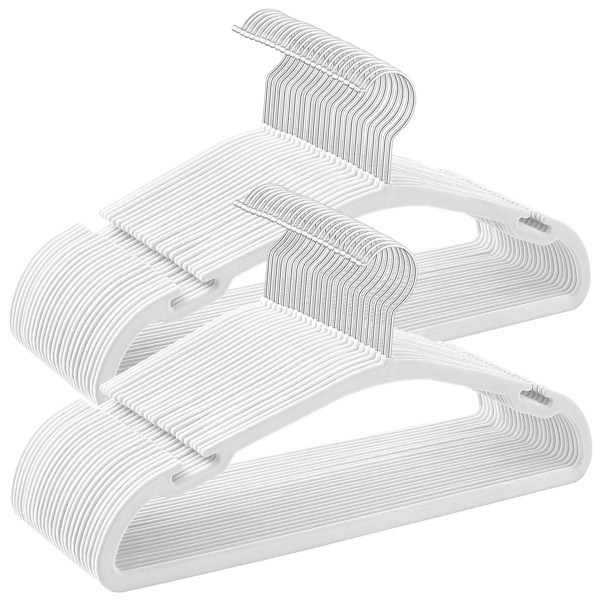 SONGMICS Velvet Hangers 50 Pack, Non-Slip Clothes Hangers, 17 x 8.3 Inches, Coat Hangers with Wide Shoulder Notches, Pants Bar, 360° Swivel Hook, Space-Saving, for Closet, Cloud White UCRF039W01 Image