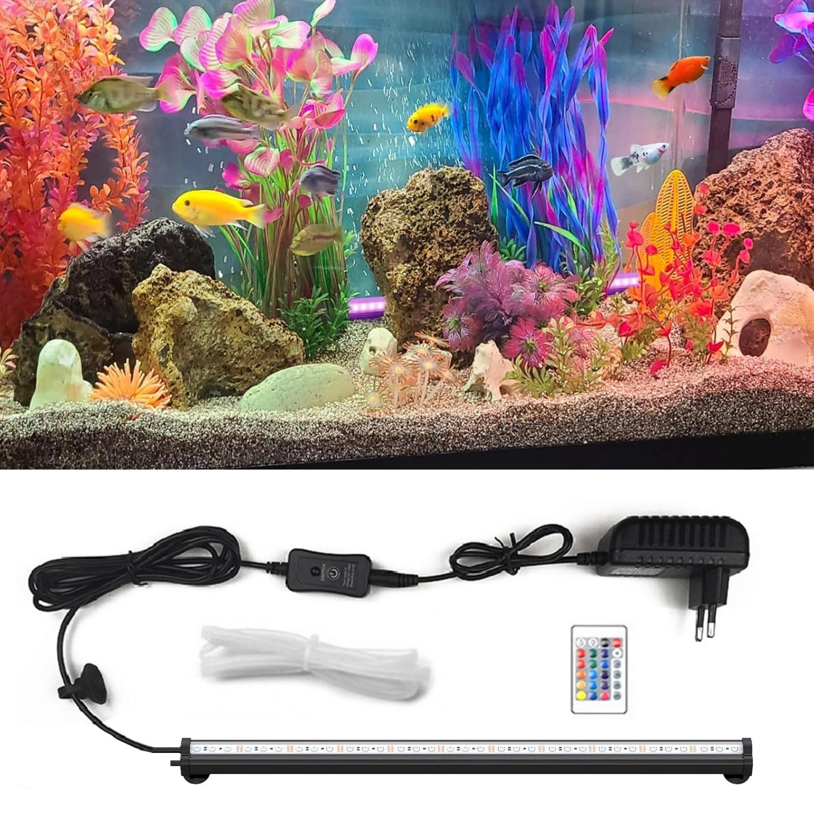 Felenny LED Aquarium Light, Submersible Fish Tank Light with Remote Control IP68 Waterproof Aquarium Bubble Light Submersible LED Aquarium Lamp for Fish Tank