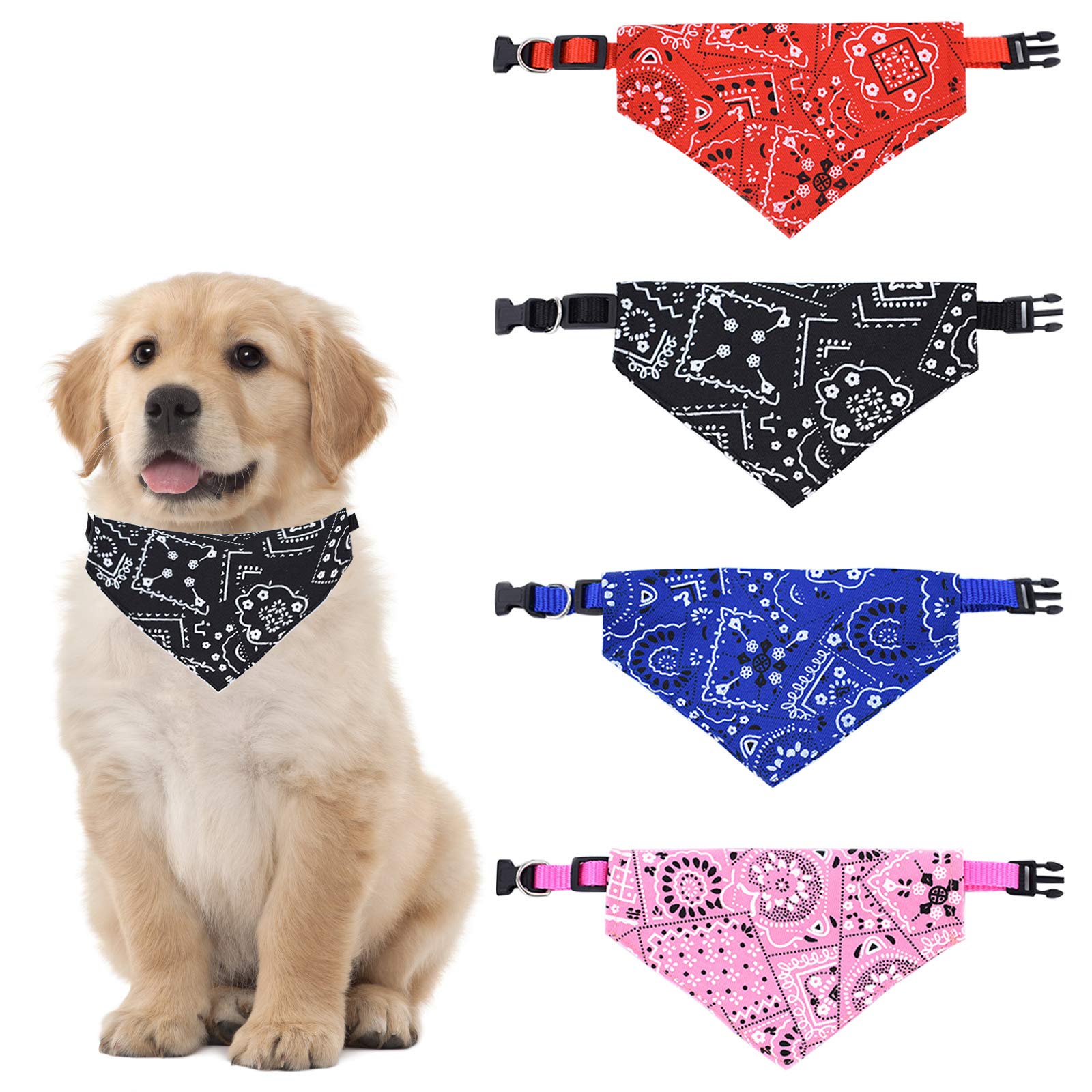 HACRAHO Dog Bandana Collar, 4 Pieces Dog Bandana Collar with Adjustable Buckle Pet Triangle Scarf Bibs for Small Dogs Cats, M