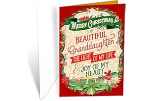 Prime Greetings Granddaughter Christmas Card, Made in America, Eco-Friendly, Thick Card Stock with Premium Envelope 5in x 7.75in, Packaged in Protective Mailer