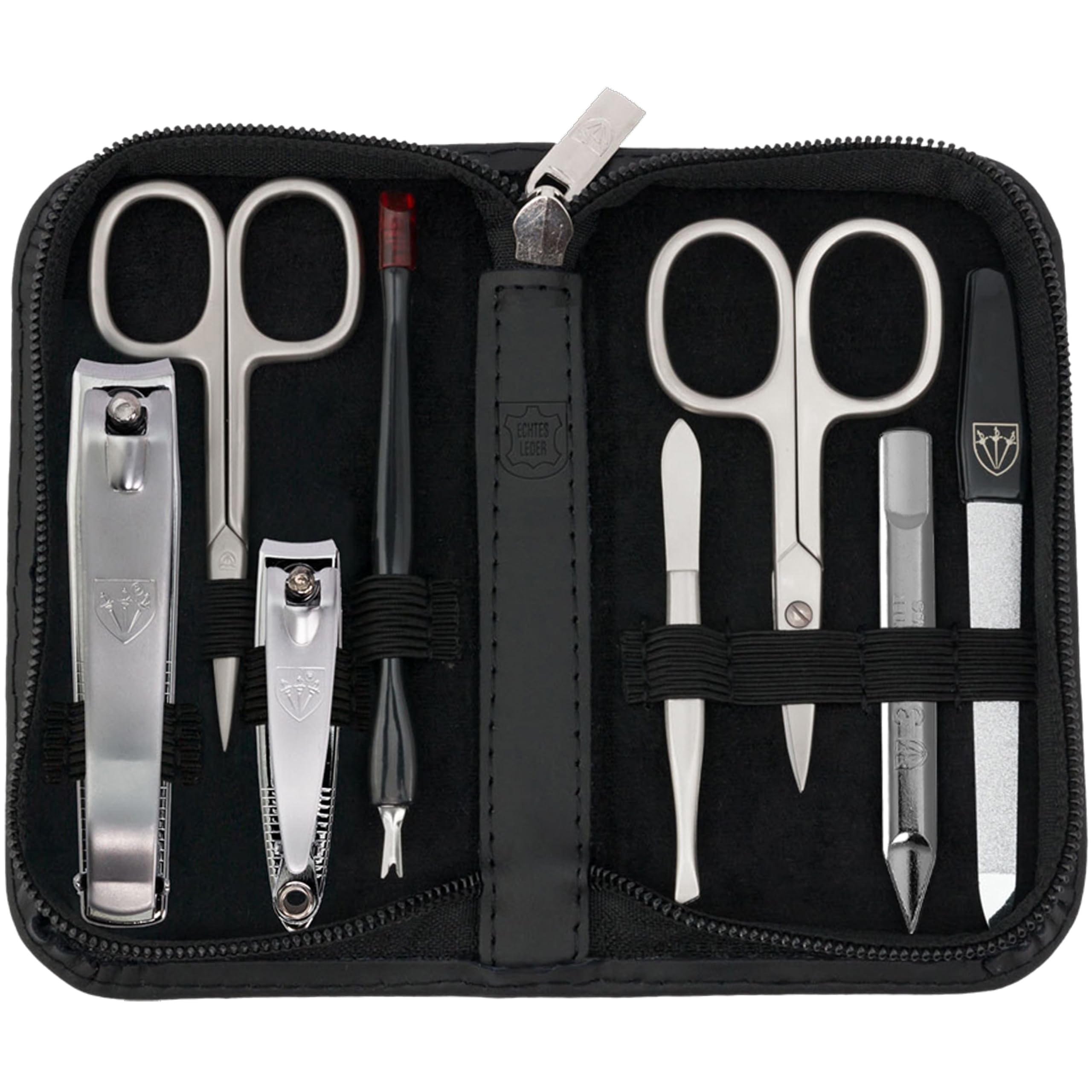 3 Swords Germany - brand quality 8 piece manicure pedicure grooming kit set for professional finger & toe nail care scissors clipper genuine leather case black in gift box - Made by 3 Swords