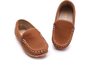 LONSOEN Toddler Little Kids Slip-On Loafers, Synthetic Suede Moccasin Driving Shoes, Non-Slip Rubber Outsole Lightweight Casual/Dress Boat Shoes for Boys & Girls
