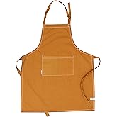 AMOUR INFINI Cotton Solid Aprons for Women with Pocket, Adjustable Strap and Waist Ties Washed Chef Aprons for Cooking, Baking and Gardening (27.5 x 33 Inches - Yellow)