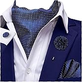 Hi-Tie Ascot Ties for Men Silk Cravat Handkerchief Cufflinks Lapel Pin Scarf Tie Sets Wedding Party Formal