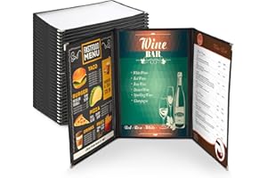 YESCOM WeChef 30 Pack Restaurant Menu Covers 8.5 x 14 Triple Fold 3 Pages 6 Views Transparent Restaurant Menu Covers Holder Black