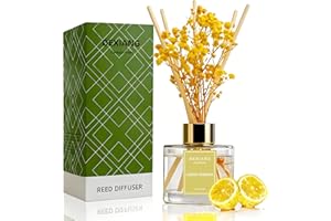 DEXIANG Reed Diffuser Set - 3.38 fl oz Lemon Verbena Premium Scented Oil with Preserved Baby's Breath & Cotton 6 Sticks | Long-Lasting Aromatherapy for Home, Bedroom, Bathroom, Office Home Decor