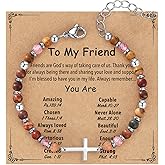 AULSIEY Christian Gifts for Best Friend Women Girls, Nature Stone Cross Bracelet Birthday Christmas Easter Baptism Gifts for Friends