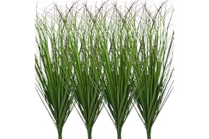 LUZOGA 12Pcs Artificial Grass Plants, Faux Shrubs Wheat Grass, Artificial Tall Grass Fake Plants for Outdoor Decor,Artificial Greenery Stems Weed for Room Indoor Home Decor（Green Red Tail）