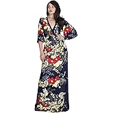 KOH KOH Womens 2026 Long 3/4 Sleeve V Neck Bohemian Print Flowy Maxi Dress Gown