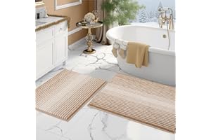 BSICPRO Bathroom Rugs and Mats Sets, 2 Piece Thick Absorbent Chenille Bath Mat Rug Set Non Slip, Soft Shaggy Bath Room Floor Mats for Bathroom, Machine Washable (20" x 32" Plus 16" x 24", Beige)