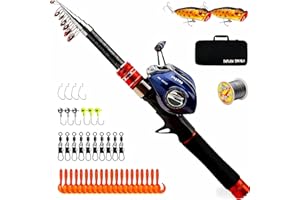 Telescopic Fishing Rod and Reel Combos, Carbon Fiber Fishing Rod with Stainless Steel Baitcasting Reel Portable Fishing Pole 