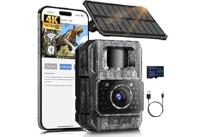 MAXDONE Solar Trail Camera WiFi Bluetooth - 4K 64MP Game Camera with 6000mAh Battery, Rechargeable Trail Cam with Night Vision Motion Activated IP66, Wildlife Cameras Deer Cams for Outdoor Backyard