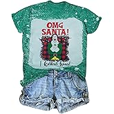 Funny Christmas Shirts for Women OMG Santa I Know Him Graphic Tops Xmas Holiday T-Shirt Christmas Vacation Shirt