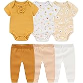 Ruliby Baby Bodysuit and Pant Set 6-pcs Ribbed Soft Infant Boy Girl Clothes Outfits