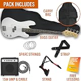 3rd Avenue Full Size 4/4 Electric Bass Guitar Beginner Pack 15W Amp White view 3