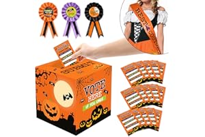 BESSMOSO 55 PCS Halloween Costume Contest Ballot Kit Orange Party Supplies Costume Contest Ballot Box Voting Cards Award Ribbons Best Costume Award Sash for Halloween Dress-Up Party Home Office Game