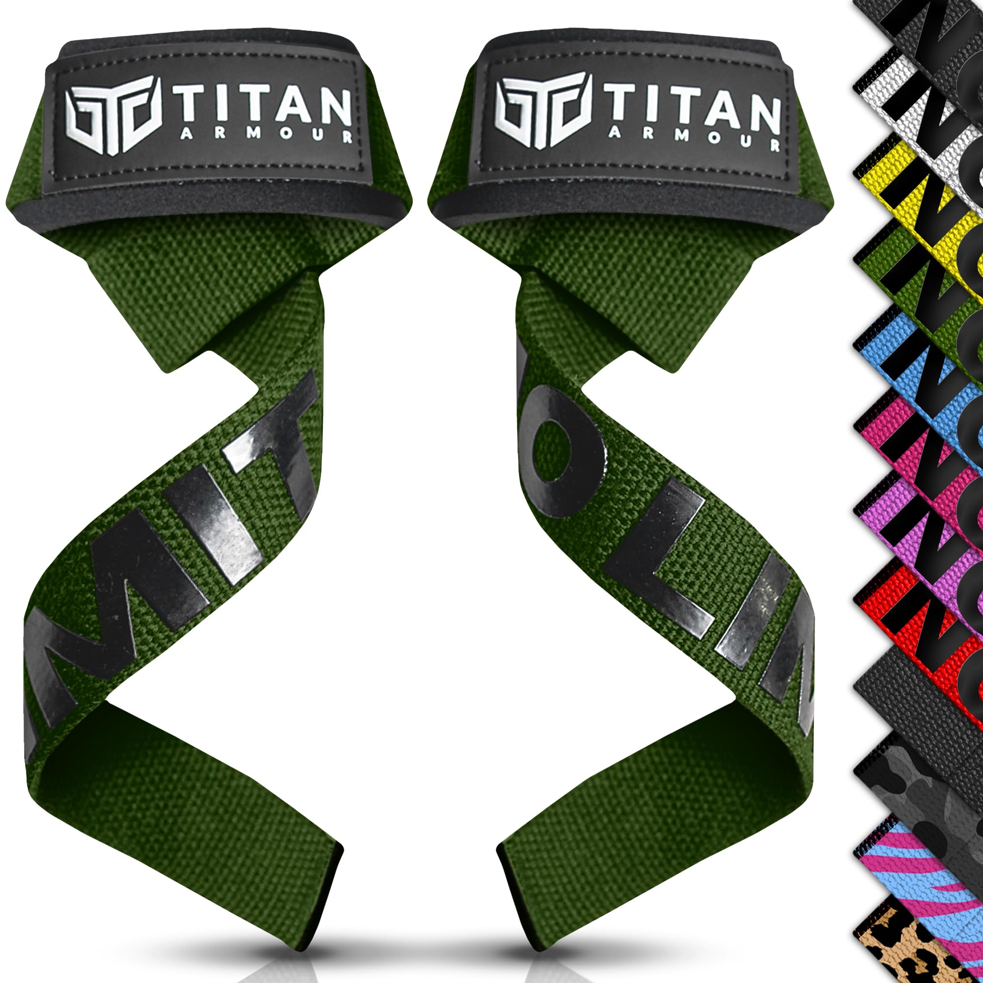 Titan Armour® Weight Lifting Straps | Extra-Long Neoprene Padded Heavy-Duty Weightlifting Straps | Deadlifts | Anti-Slip Gel Option | Gym Accessories Men & Women (Khaki Green (Gel Grip))