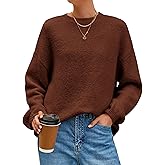 MASCOMODA Long Sleeve Crewneck Pullover Oversized Sweaters for Women Fall 2026 Casual Loose Fuzzy Chunky Knitted Jumper Tops