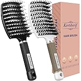 Kertiberif Boar Bristle Hair Brush 2PCS, Curved Vented Detangling Brush for Wet and Dry Hair, Styling Paddle Hairbrush for Wo