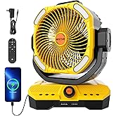WESTTREE Battery Operated Large Airflow Fan,45000mAh Rechargeable Camping Cordless Fan with 360°Auto Oscillation & Timer, Queit Battery Powered Tent Fans Portable with RGBW Lights for Home X66 Yellow