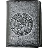 Mk Socks US Marine Corps Logo Genuine RFID Protection Leather TRIFOLD Wallet (Black)