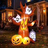 8FT Halloween Inflatable Ghost Tree Decoration with Pumpkin Ghost Tombstone | Blow Up Yard Dead Tree Decor with Built-in LED Lights for Outdoor Indoor Lawn Garden Party Halloween Holiday