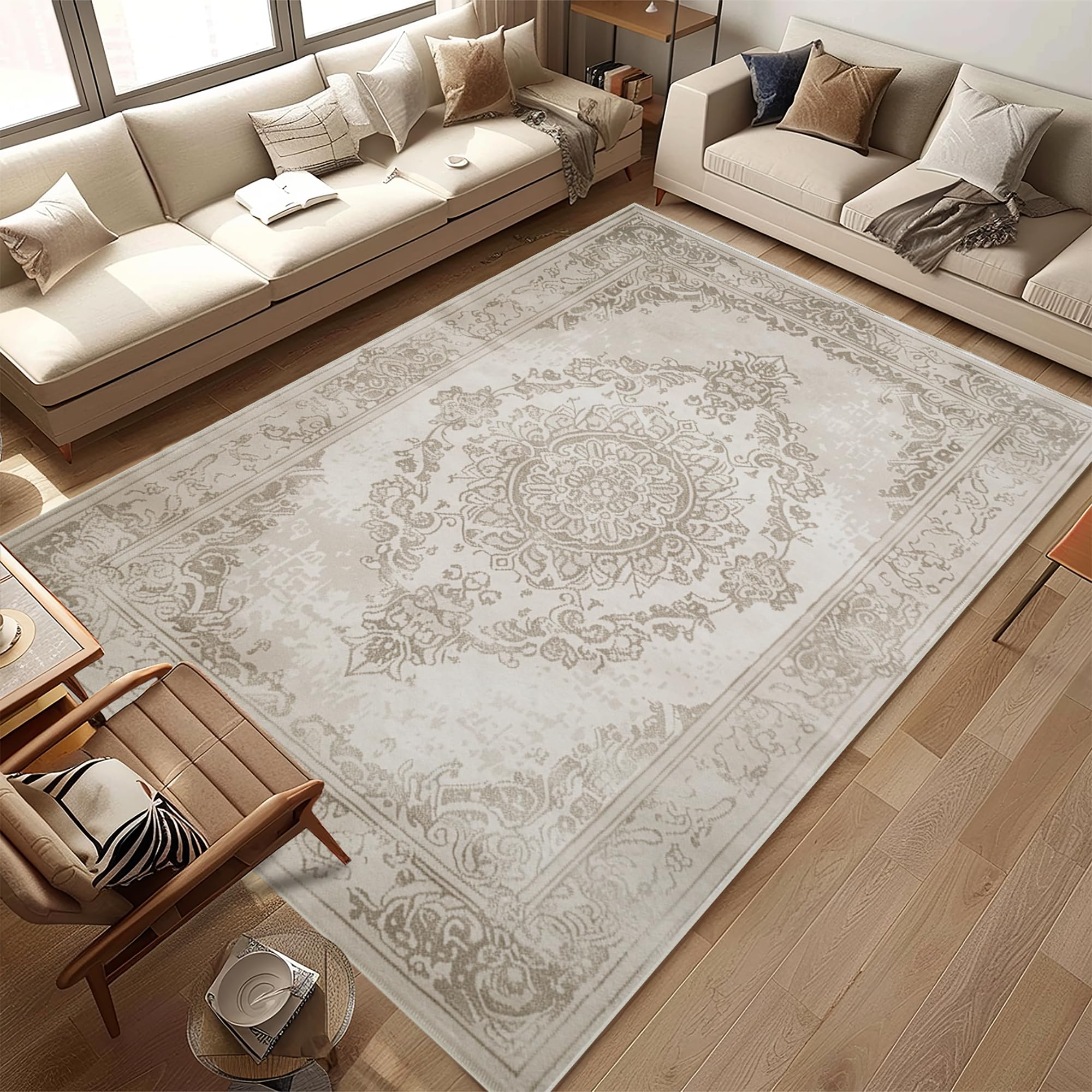 Photo 1 of Vintage Oriental Area Rugs 6x9,Washable Boho Rugs for Livng Room Non-Slip,Low-Pile Soft Modern Bedroom Floor Carpet Indoor for Dining Room Playroom Entryway