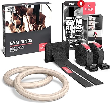 BeMaxx Anillas de Gimnasia de Madera Fitness + Anclaje para Puerta ...