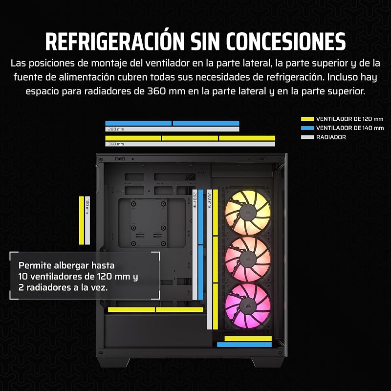 iCUE Link 3500X RGB Mid-Tower ATX Caixa para PC - Vidro Panorâmico Temperado - Placa Mãe Compatível com Ligação Inversa - 3X Ventoinhas RGB CORSAIR RX120 Incluídas - Preto