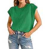 COSSEN Womens Summer Cap Sleeve Tops Trendy Casual Crew Neck Knit Lightweight Sweater Pullover Top