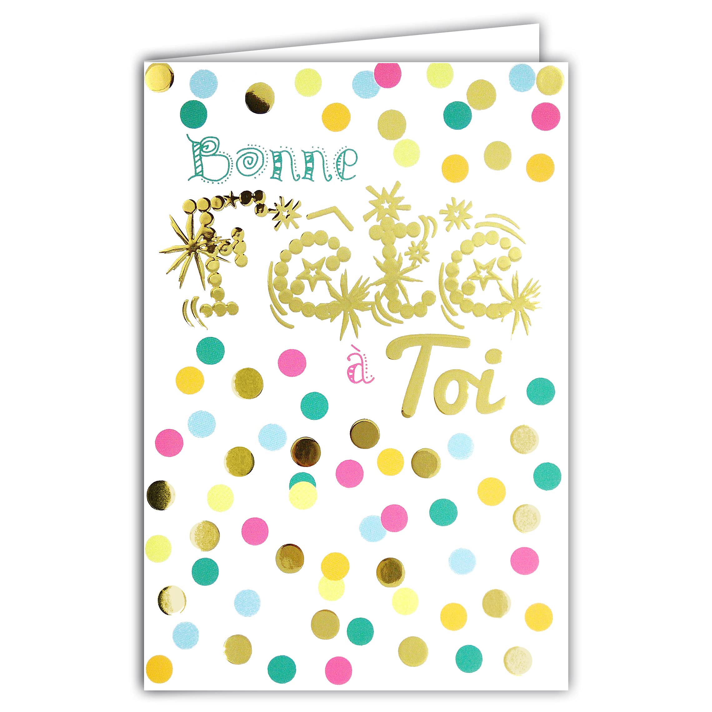 Happy Birthday Card Confetti Pink Blue Green Orange Gold Made in France