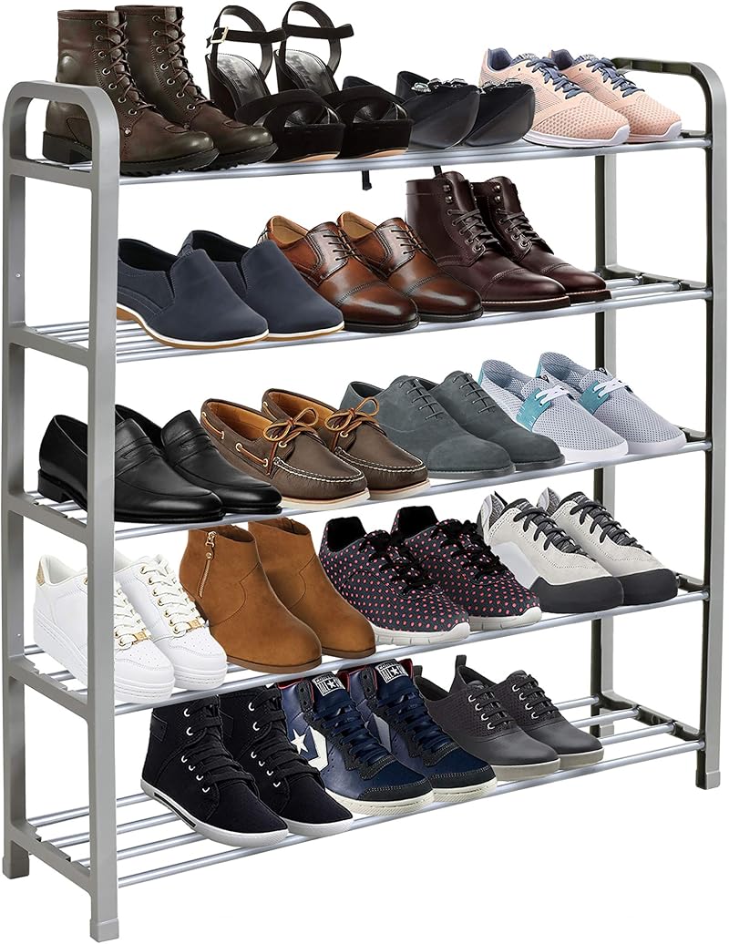 Keplin 5 Tier Shoe Rack Organiser Grey Quick Assembly No Tools 75.5x18.5x75.5cm