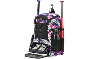 AI EN JIU Softball Bag, Baseball Equipment Backpack for Youth Girls Adult, Lightweight With Shoe Compartment, Fence Hook for TBall, Bat, Helmet